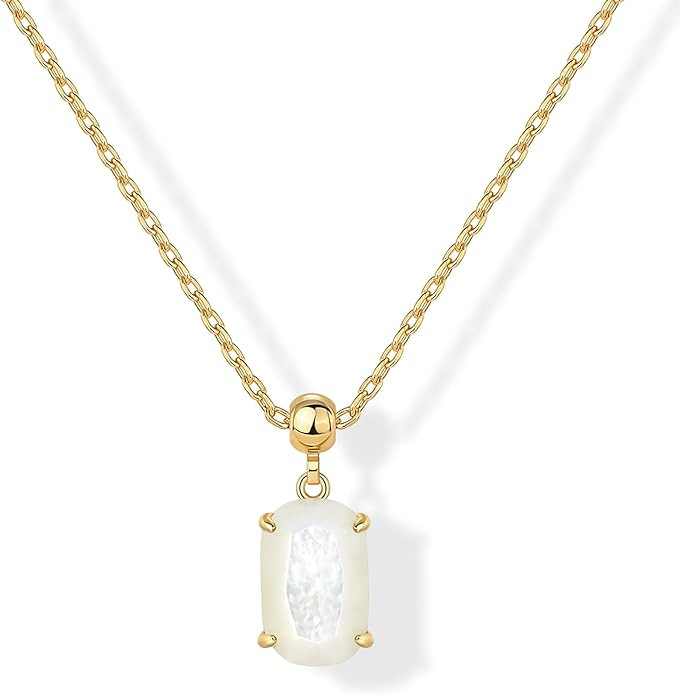 PAVOI Gemstone Gold Charm Necklace for Women - 14K Gold Plated Adjustable Chain Dainty Pendant Ge... | Amazon (US)