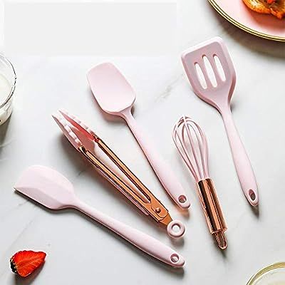 LOVE MEI Pink And Rose Gold Cooking Utensils - 5-Piece Silicone Mini Kitchen Utensil Set Heat Res... | Amazon (US)