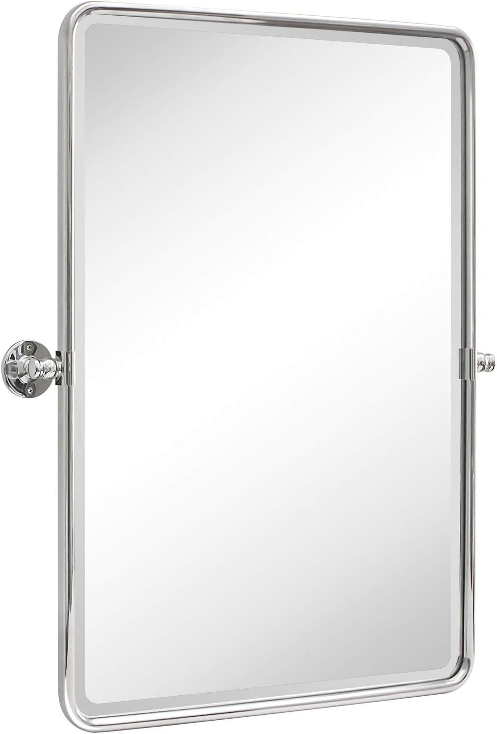 TEHOME 27 x 35'' Farmhouse Chrome Metal Framed Pivot Rectangle Bathroom Mirror Tilting Beveled Va... | Amazon (US)