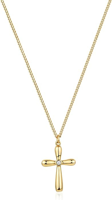 Fettero Cross Necklace Faith Pendant 14K Plated Dainty Chain Minimalist Simple Tiny God Lords Pra... | Amazon (US)