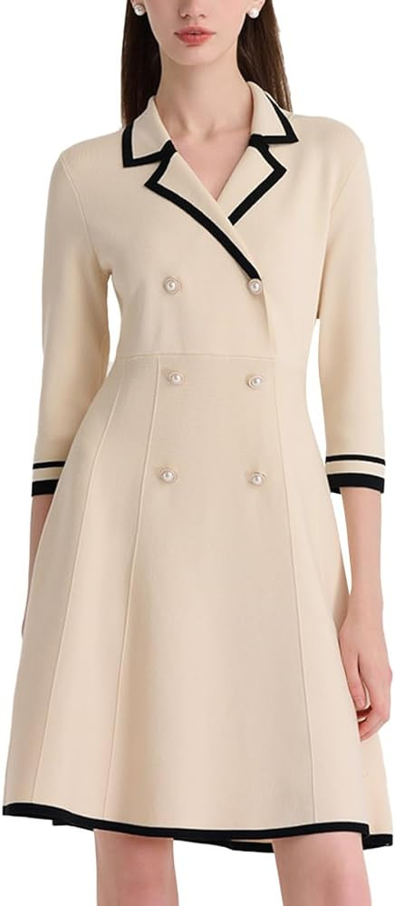 GOELIA Mini Sweater Dress for Women, Button up 3/4 Sleeve Knit Dresses for Teacher Work Business | Amazon (US)