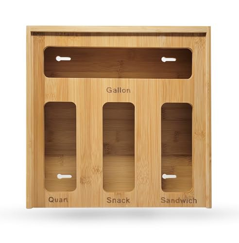Ziplock Bag Organizer for Drawer – Bamboo Ziploc Bag Holder with Sliding Lid for Gallon, Quart, Snack & Sandwich Bags | Amazon (US)