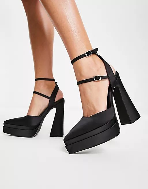 ASOS DESIGN Parton pointed double platform heeled shoes in black | ASOS | ASOS (Global)