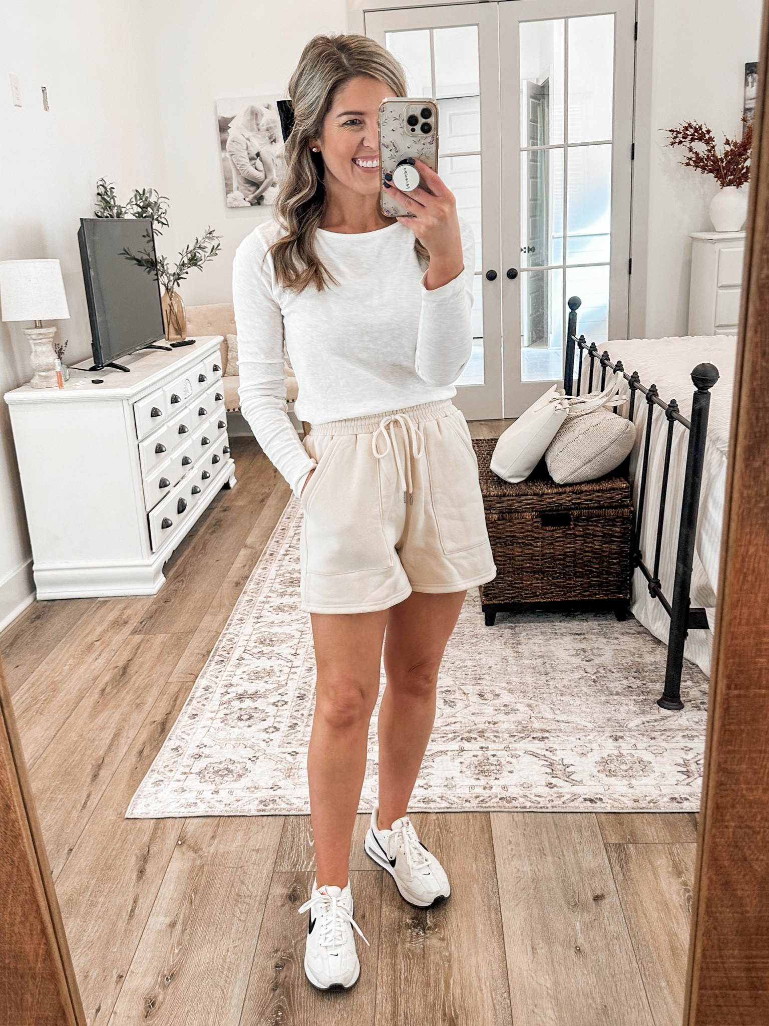 Casual Sunday outfit🍂
Long sleeve tee- XS (tts)
Shorts are part of a matching set- 30% off XS (tts) 
Shoes- size 6 (tts)
fall weekend, weekend outfit, casual outfit, athleisure, matching set

#LTKSeasonal #LTKsalealert #LTKstyletip