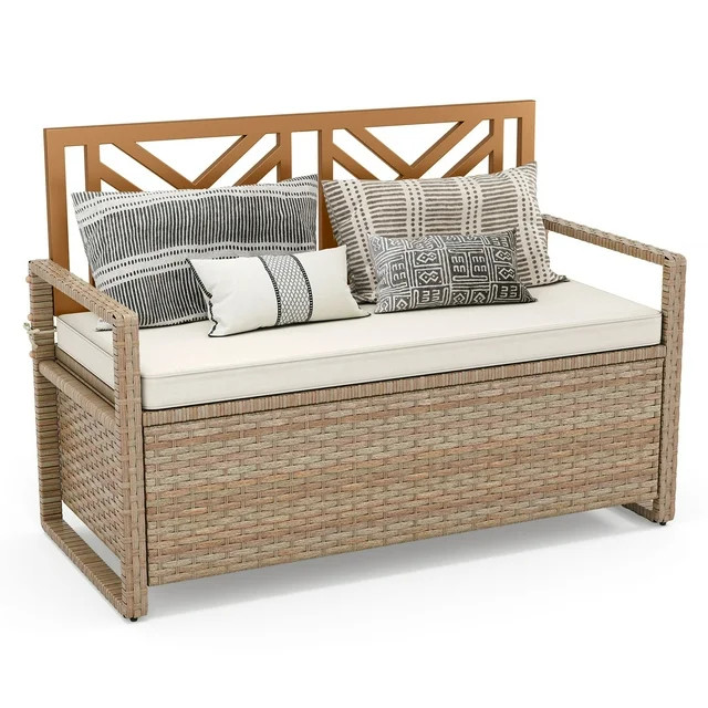 Dextrus 70 Gallon Outdoor PE Rattan Storage Bench Deck Box With Cushions ,Seat Box for Patio Furn... | Walmart (US)
