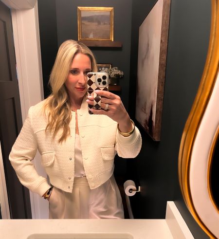 Night out look

Cream bomber jacket - wearing size 8 (true size). 

Banana republic silk cami - on sale 30% off. Wearing a medium

#monochromatic #jacket #blazer #bomber #fashionover40



#LTKover40 #LTKworkwear #LTKstyletip