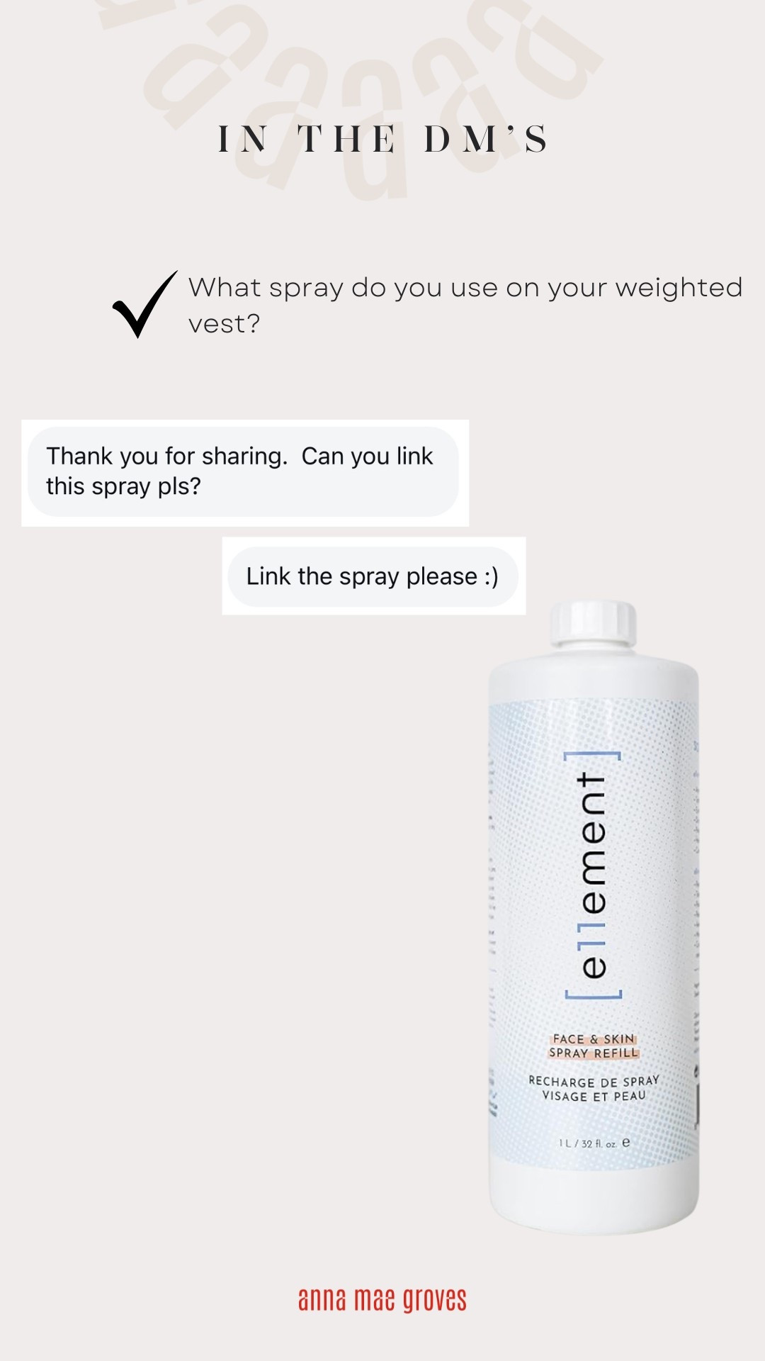 In The DM’s: what spray do you use on your weighted vest? I use hypochlorous acid on anything! On my skin before sunscreen for the am walk so I don't have to wash face twice in the morning, red light mask, dry brush, weighted vest, sweaty shoes, or anything you can't really wash - kills all the bacteria and it's "clean". 

#LTKFindsUnder50 #LTKOver40