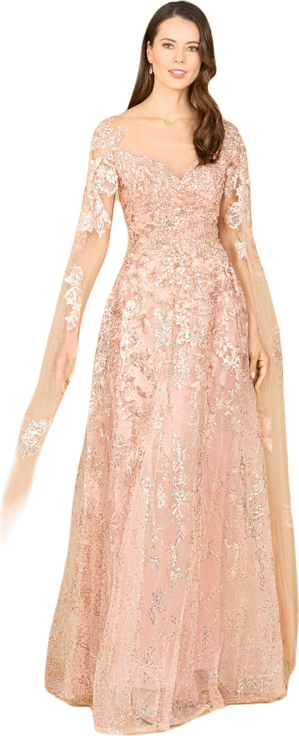 LARA New York Long Bell Sleeve V-Neck Beaded Gown | Nordstrom | Nordstrom