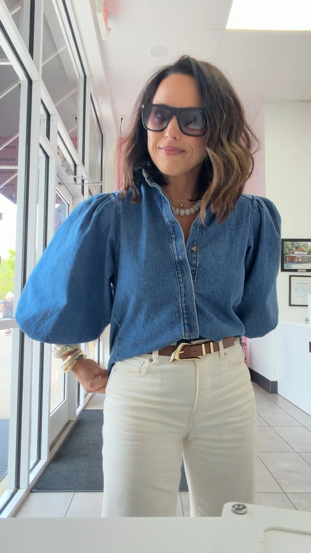 Wearing a xs top and size 25 jeans! 

#LTKWorkwear #LTKPetite #LTKMidsize