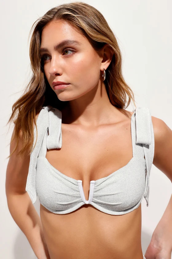 Tropical Lifestyle Silver Sparkly Tie-Strap Underwire Bikini Top | Lulus