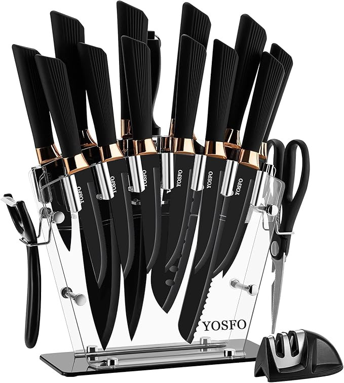 Knives Set with Acrylic Stand, 17Pcs Stainless Steel Knife Block Set includes Serrated Steak Kniv... | Amazon (US)