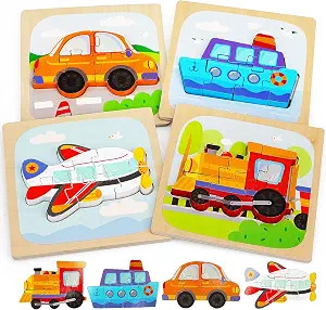 TOY Life 4 Pack Wooden Puzzles for Toddlers - Traffic Shape Montessori Toy - Jigsaw Puzzles with ... | Amazon (US)