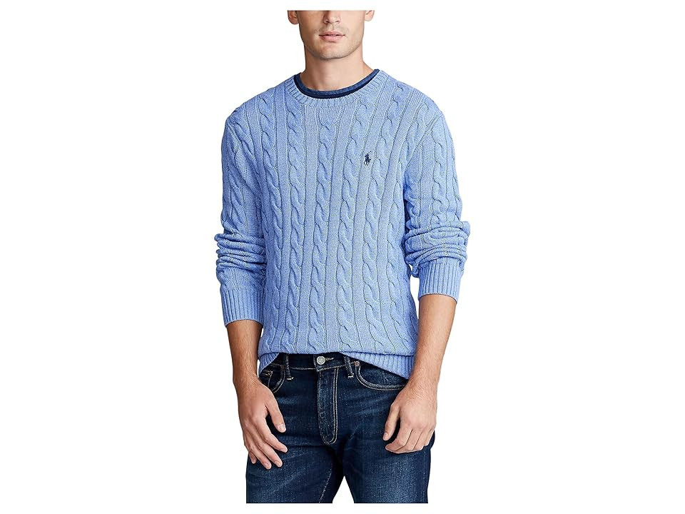Polo Ralph Lauren Cable-Knit Cotton Sweater Men's Clothing Soft Royal Heather : SM | Zappos