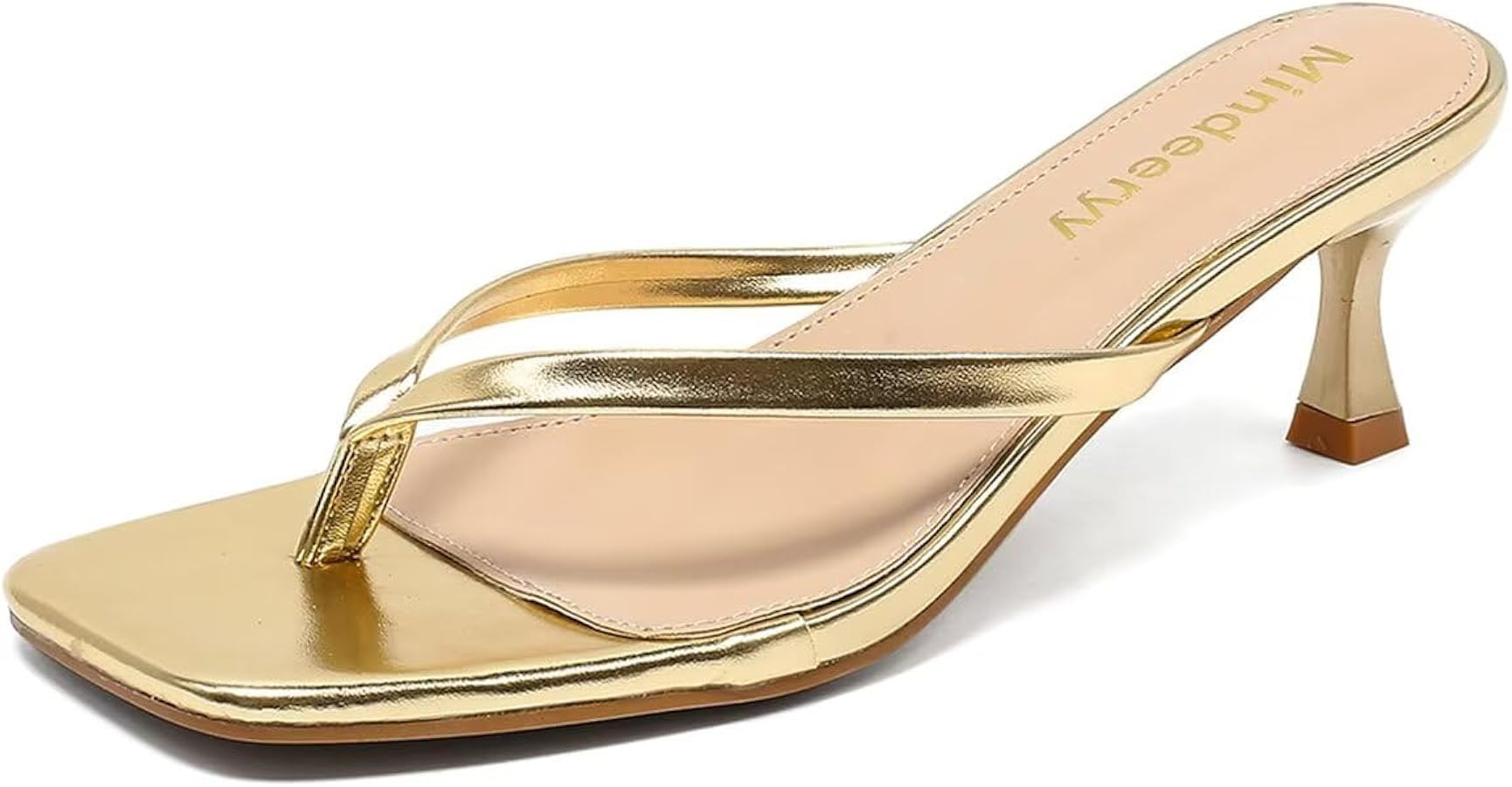 Thong Sandals Kitten Heels Square Toe Flip Flops Slip On Heels for Women Kitten Heel Sandals Low ... | Amazon (US)