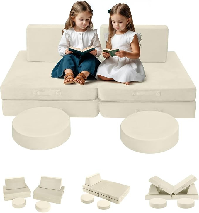 MeMoreCool Modular Kids Play Couch, Beige Foam Sofa and Fort Explorer Building Set for Toddlers a... | Amazon (US)