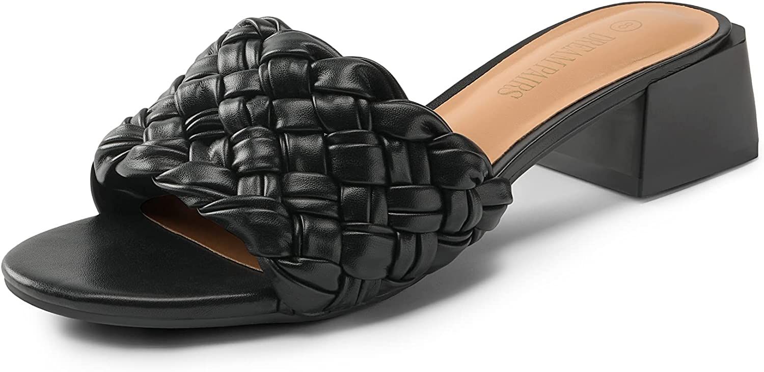 DREAM PAIRS Women's Braided Heels Open Toe Slip On Low Block Chunky Dressy Slide Sandals | Amazon (US)