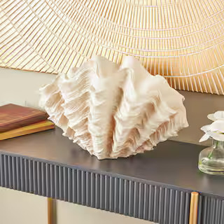 13 in. x 11 in. Cream Resin Textured Shell Sculpture | The Home Depot