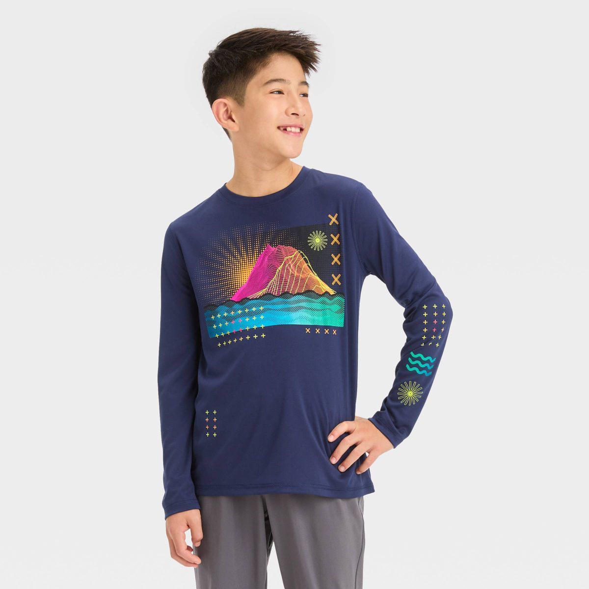 Boys' Long Sleeve 'Sun Water' Graphic T-Shirt - All in Motion™ Navy | Target