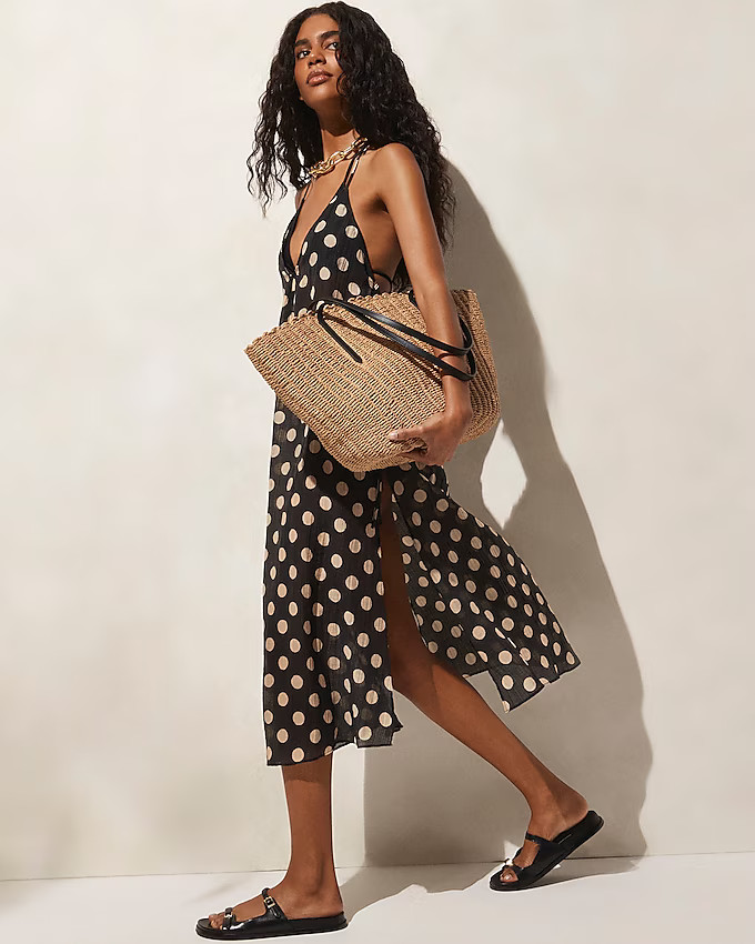 Crinkle side-tie dress in dot print | J. Crew US