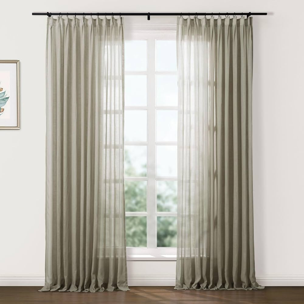 TWOPAGES Sandstone Linen Textured Sheer Curtains 63 Inches Long Pinch Pleat Curtains for Living R... | Amazon (US)