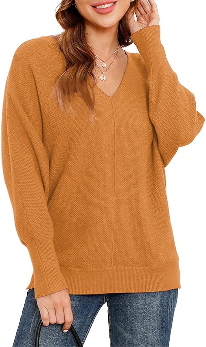 AWULIFFAN Women's Off Shoulder Sweater Long Sleeve Loose Pullover Knit Jumper | Amazon (US)