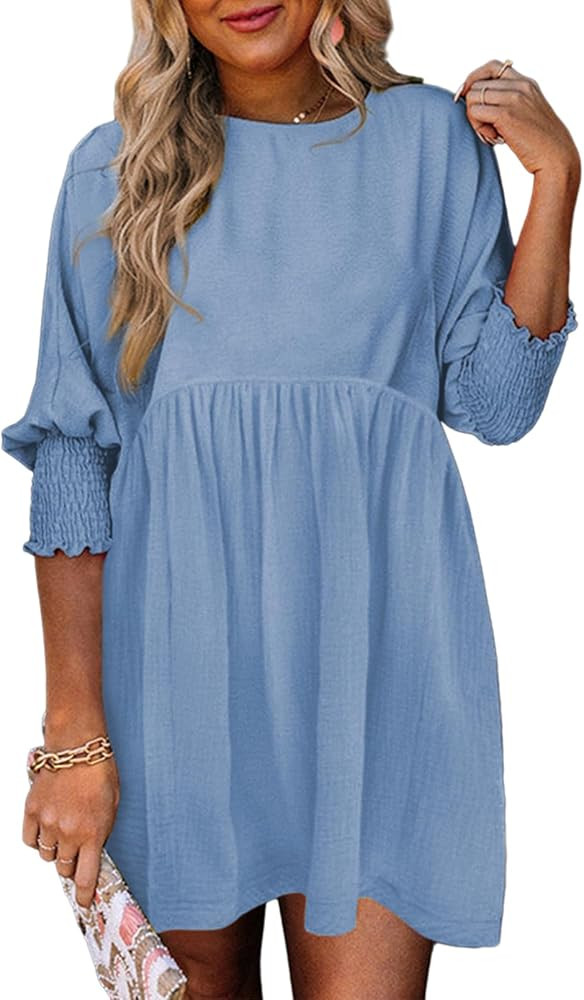 Dokotoo Womens Fall Summer Tunic Dress Casual Loose Short Sleeve Crew Neck Flowy Swing Mini Shift... | Amazon (US)