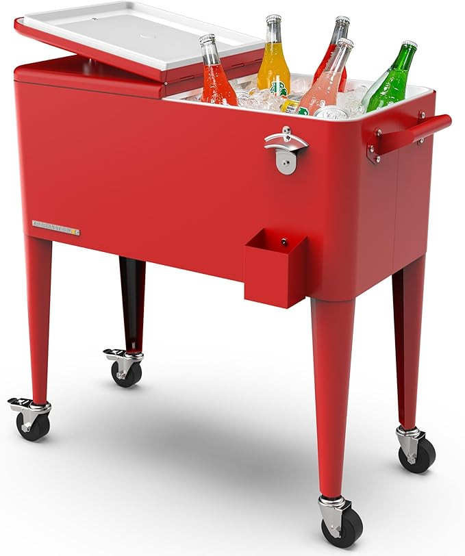 Permasteel 80-Qt Classic Outdoor Patio Cooler for Outside, Beverage Bar Cart With Wheels & Handle... | Amazon (US)