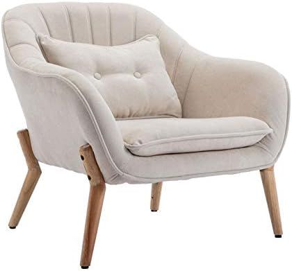 Guyou Wood Upholstered Armchair Accent Chair with Lumbar Cushion, Mid-Century Fabric Lounge Chair fo | Amazon (US)