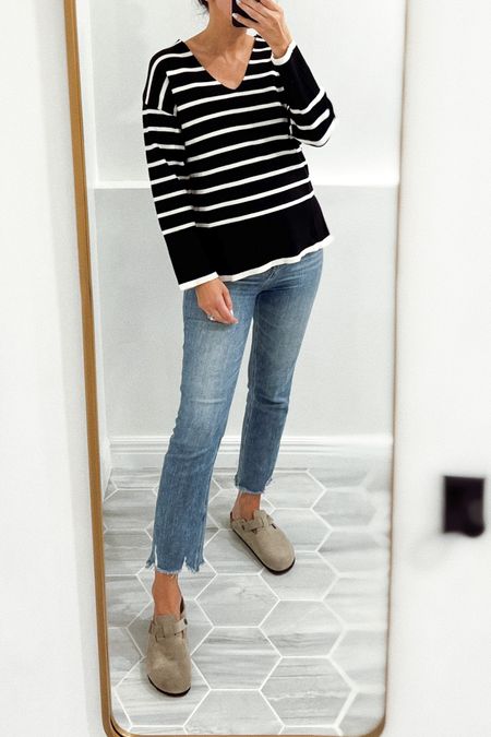 Birkenstock Boston blogs fully stocked! 
Jeans tts 
Sweater in xs - fit relaxed. 


#LTKshoecrush #LTKSeasonal #LTKstyletip