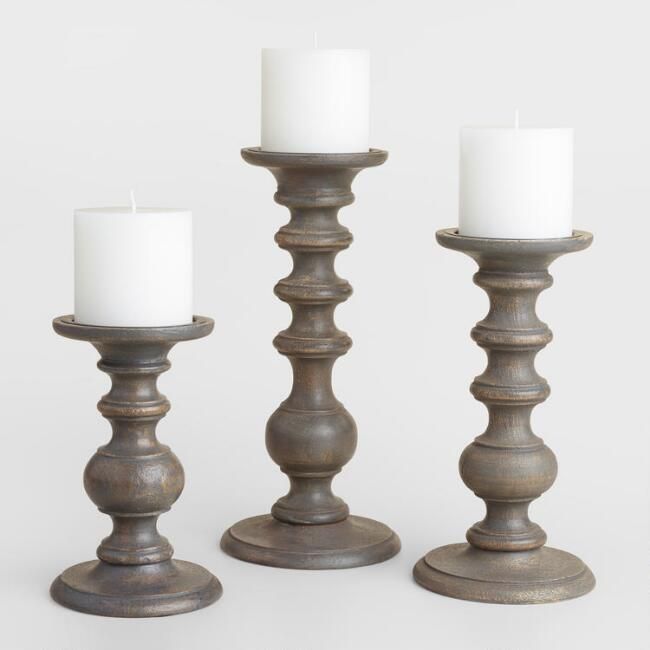 Gray Wood Pillar Candleholder | World Market