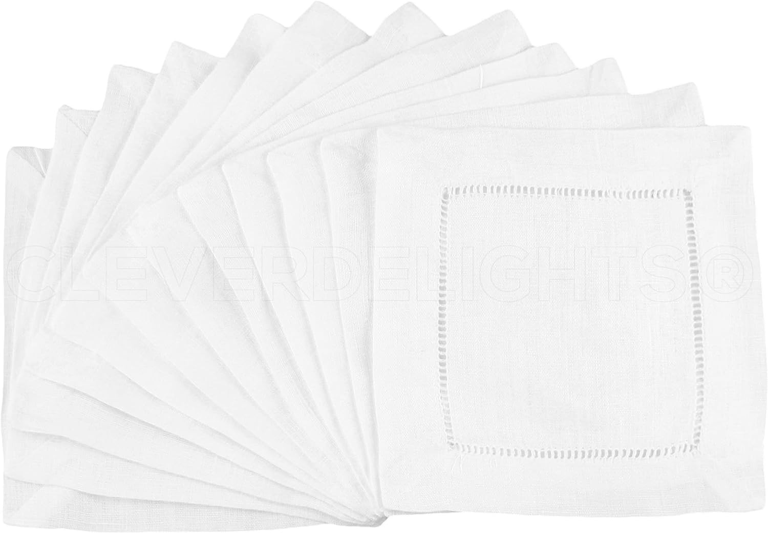 CleverDelights White Hemstitch 6" Cocktail Napkins - 12 Pack - 55/45 Linen Cotton Blend | Amazon (US)