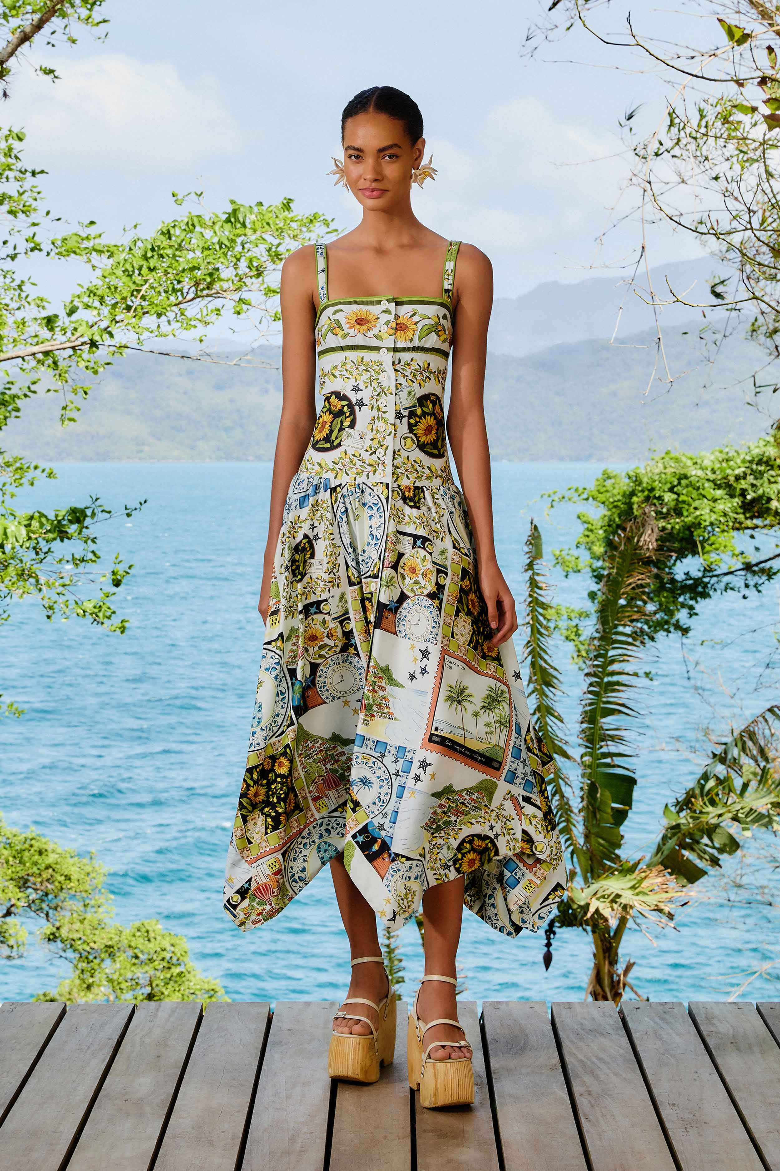 Multicolor Latin Trip Scarves Organic Cotton Midi Dress | FarmRio (US)