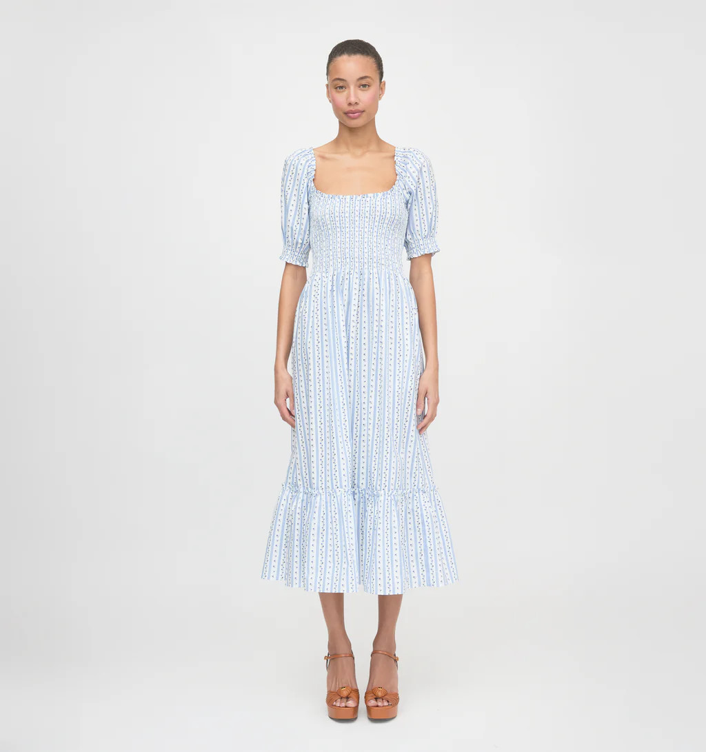 The Louisa Nap Dress - Blue Petal Stripe | Hill House Home US