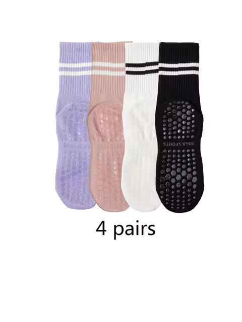 4 pairs of yoga socks, medium length socks, pure cotton anti slip silicone indoor fitness pilates... | AliExpress (US)