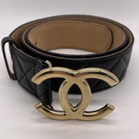 Chanel CC Gold Logo Quilted Black Belt | Poshmark