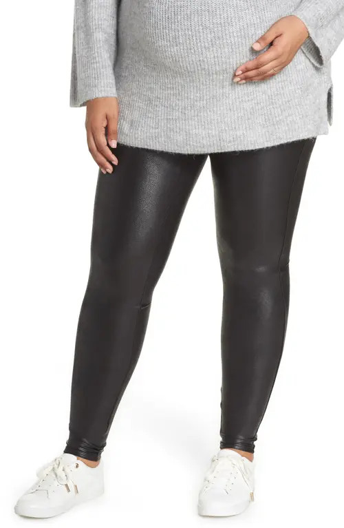 SPANX® Mama Faux Leather Maternity Leggings in Very Black at Nordstrom, Size 3X | Nordstrom