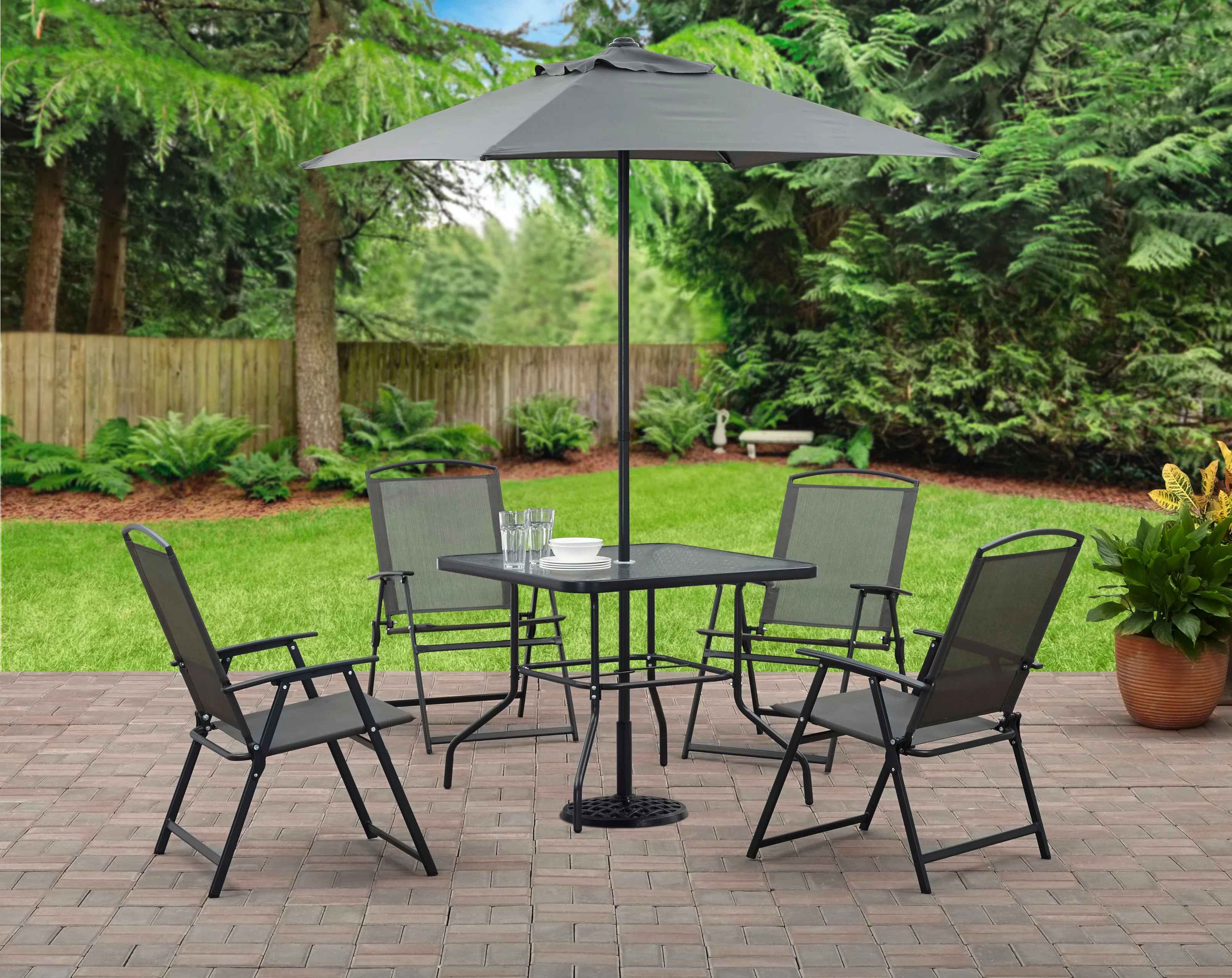 Mainstays Albany Lane 6-Piece Outdoor Patio Dining Set, Gray/Black - Walmart.com | Walmart (US)