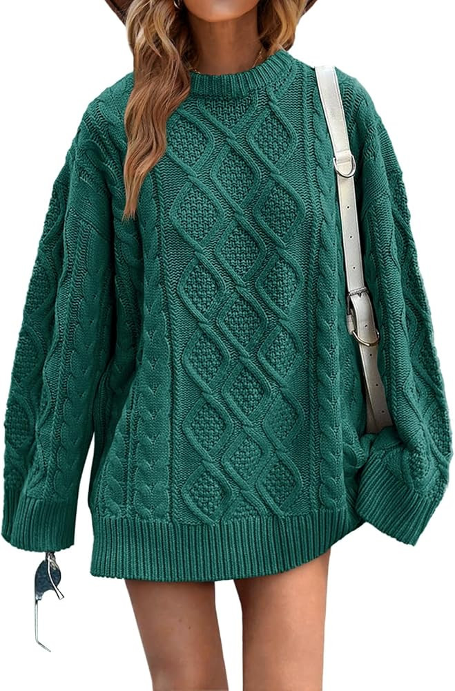 Saodimallsu Womens Oversized Sweaters Cable Knit Chunky Crew Neck Long Sleeve Loose Tunic Pullove... | Amazon (US)