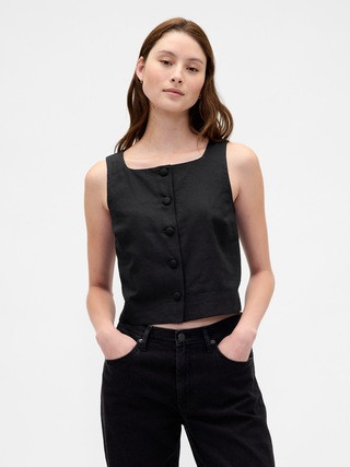 Linen-Blend Button-Front Shell Top | Gap (US)
