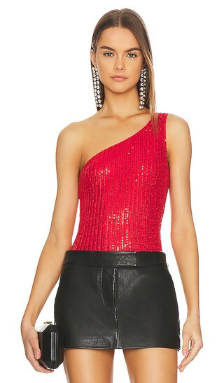 Remi One Shoulder Bodysuit in Red | Revolve Clothing (Global)