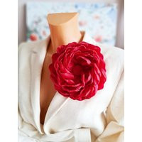 Red Flower Brooch Gift For Women Fashion Pin Elegant Fabric Broach Large Party Delicate Rose | Etsy (US)