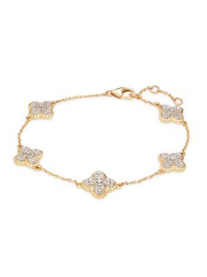 Saks Fifth Avenue ​14K Yellow Gold &amp; 0.47 TCW Natural Pavé Diamond Clover Bracelet on SALE... | Saks Fifth Avenue OFF 5TH