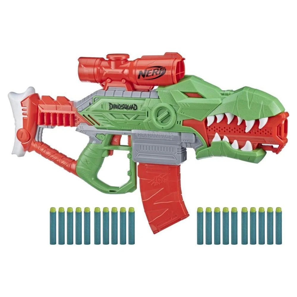 Nerf DinoSquad Rex-Rampage Motorized Dart Blaster, 10-Dart Clip, 20 Nerf Darts | Walmart (US)