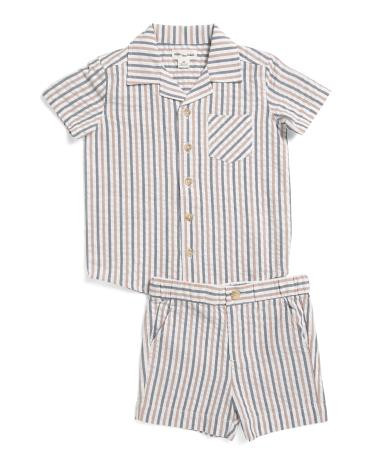 Toddler Boys Woven Striped Button Up Shirt And Shorts Collection | TJ Maxx