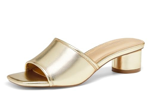 Coutgo Womens Slide Sandals Chunky Heels Mules Square Open Toe Slip On Summer Dress Shoes, PU Gold, Size 9.5 | Amazon (US)
