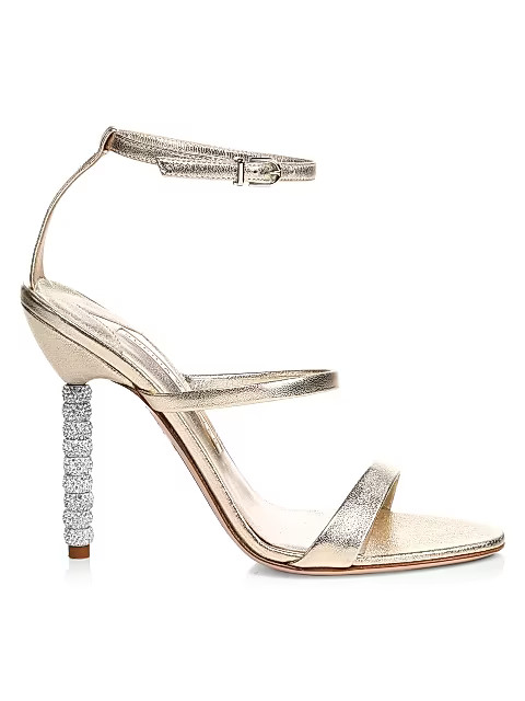 Rosalind Embellished-Heel Metallic Leather Sandals | Saks Fifth Avenue