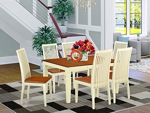 East West Furniture 7 Piece Dining Set with One Weston Table & 6 Solid Wood Kitchen Area Chairs, ... | Amazon (US)