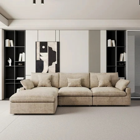 The Magic Home Modular Sofa & Sectional Sofa - L Shaped Deep Seat Cloud Couch in Soft Linen Blend Fabric,Perfect for Apartment & Small Space Living,3-seat Sofa with Ottoman,Khaki Couch | Walmart (US)