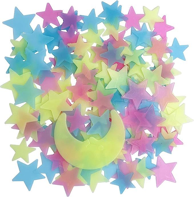 Glow in The Dark Stars for Celling, 150pcs Colorful Glowing Stars Wall Decor Plastic Stars Wall Stic | Amazon (US)