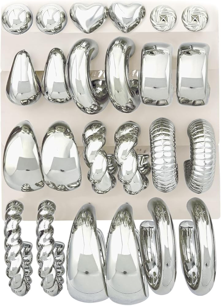 12 Pairs Chunky Gold Hoop Earrings for Women Trendy, Gold Plated Lightweight Hypoallergenic Stack... | Amazon (US)